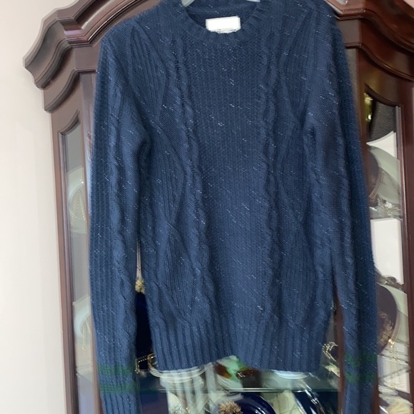 AMERICAN eagle dark navy soft cable knit mix stitch tweed sweater - Picture 11 of 13